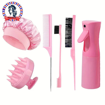 6pcs Hair Care Set with Comb, Spray Bottle, Satin Hair Cap, and Shampoo Brush - Enhances Hair Care Experience, Unisex Adult Use